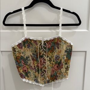Floral Lace-Up Corset Top